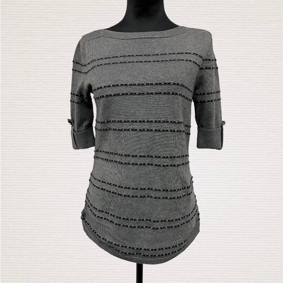 Apt. 9 Ruched lace Knit Career Top
Sweater mid sleeve gray black stripes Small - Picture 2 of 8